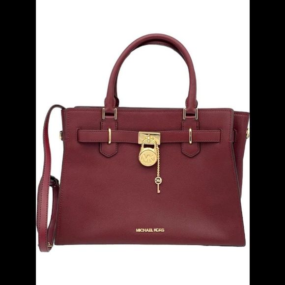 Michael Kors Hamilton Medium Leather Satchel Dark Cherry - Picture 1 of 3